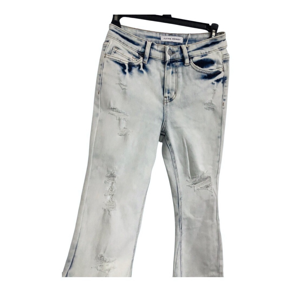 Flying‎ Monkey High Rise Coco Blues distressed light wash Flares jeans size 29 - Picture 4 of 8